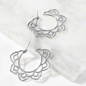 Hollow Lotus Flower Hoop Earrings